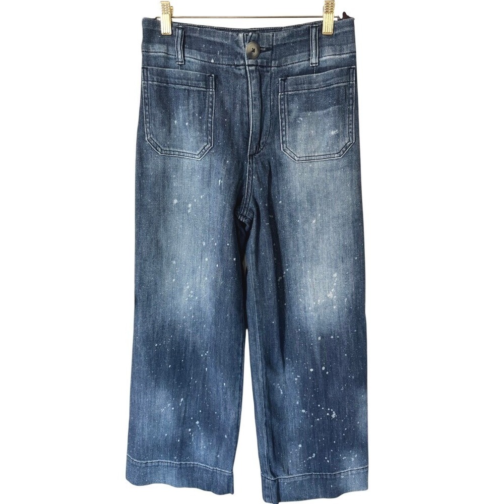 Pilcro Letterpress Jeans Women 26 Blue Paint Splatter Wide Leg Cropped Culottes